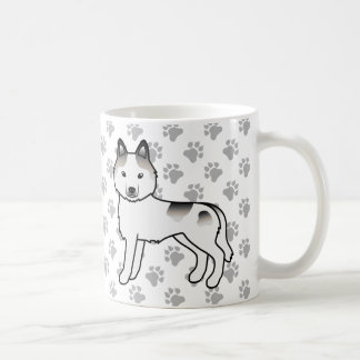 Grey Piebald Siberian Husky Cartoon Dog &amp; Paws Coffee Mug