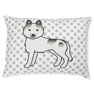 Grey Piebald Siberian Husky Cartoon Dog &amp; Paws Pet Bed
