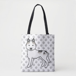 Grey Piebald Siberian Husky Cartoon Dog &amp; Paws Tote Bag