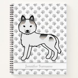 Grey Piebald Siberian Husky Cartoon Dog &amp; Text Notebook