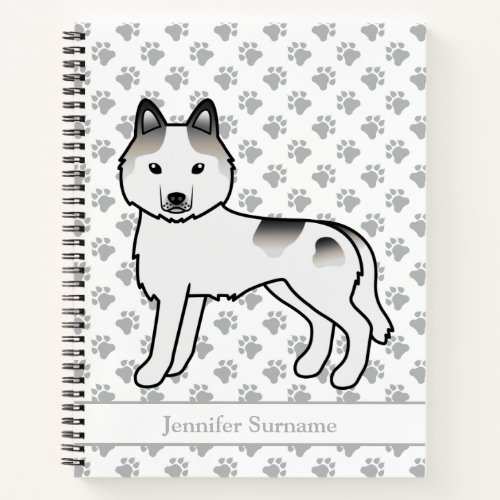 Grey Piebald Siberian Husky Cartoon Dog  Text Notebook