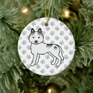 Grey Piebald Siberian Husky Cute Cartoon Dog Ceramic Ornament