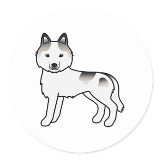 Grey Piebald Siberian Husky Cute Cartoon Dog Classic Round Sticker