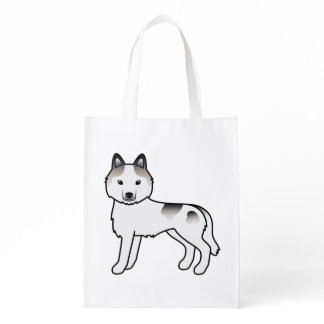 Grey Piebald Siberian Husky Cute Cartoon Dog Grocery Bag