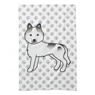 Grey Piebald Siberian Husky Cute Cartoon Dog Kitchen Towel