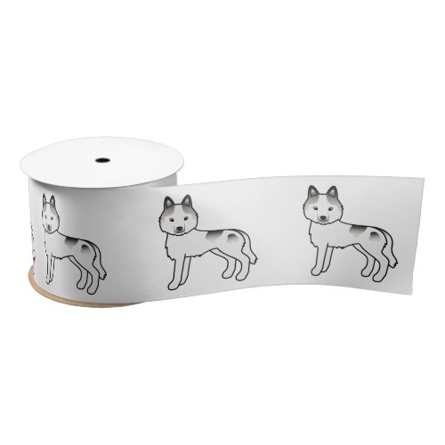 Grey Piebald Siberian Husky Cute Cartoon Dog Satin Ribbon