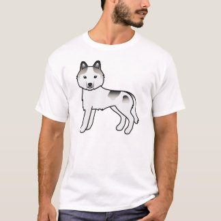 Grey Piebald Siberian Husky Cute Cartoon Dog T-Shirt