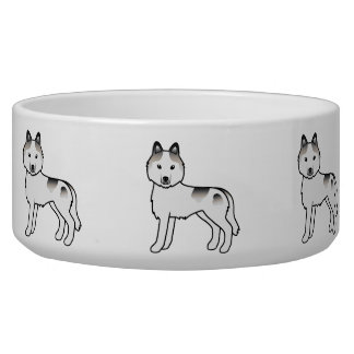 Grey Piebald Siberian Husky Cute Cartoon Dogs Bowl