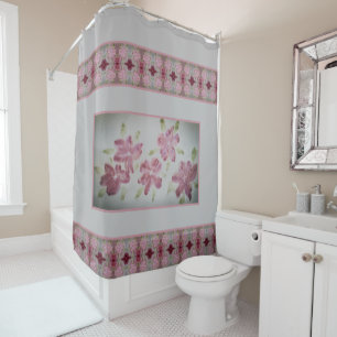 Grey Pink and Burgundy Elegant Shower Curtain
