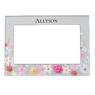 Grey Pink Blue Yellow Flowers Magnetic Frame