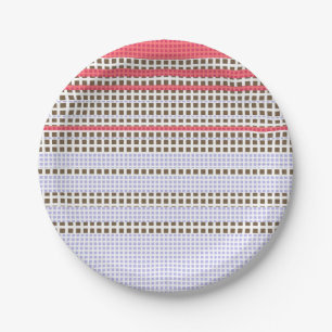Grey, pink, brown, plaid paper plates