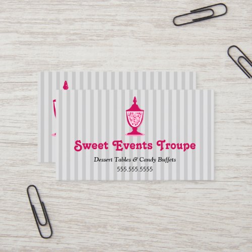 Grey Pink Candy Buffet Dessert Tables Business Card