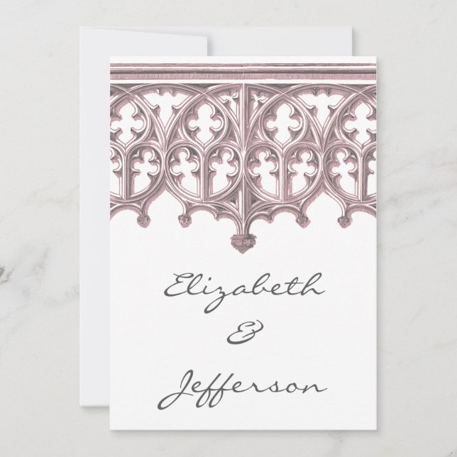 Grey & Pink Cathedral Wedding Invitations (Front)