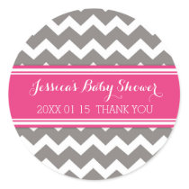 Grey Pink Chevron Baby Shower Favor Stickers