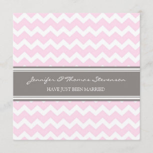 Grey Pink Chevron Just Married Announcement