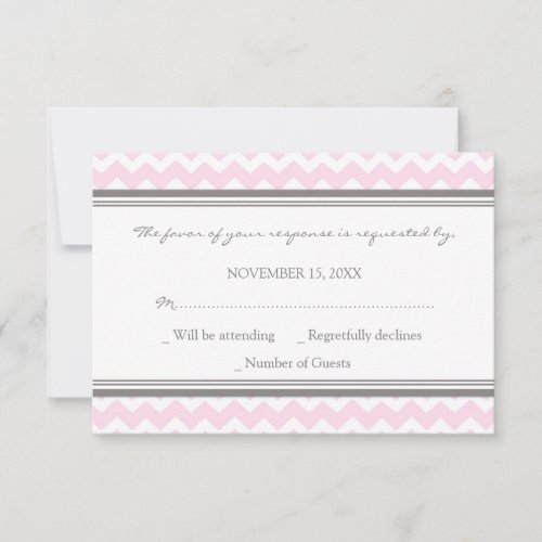 Grey Pink Chevron RSVP Wedding Card