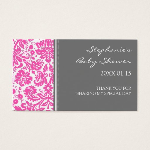 Customizable Grey Pink Damask Baby Shower Favor Tags Business Card Templates