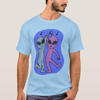 grey pink dancing aliens blue by Wendy C Allen T-Shirt