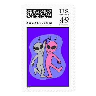 grey pink dancing aliens blue postage