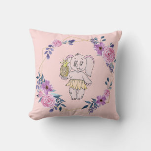Grey Pink Elephant Girl Modern Baby for Kids Throw Pillow