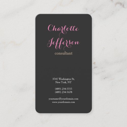 Grey Pink Feminine Modern Minimalist Professional Business Card