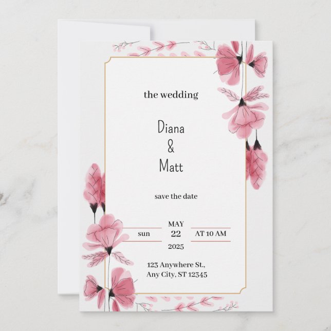 Grey Pink Floral Aesthetic Wedding Invitation  (Front)