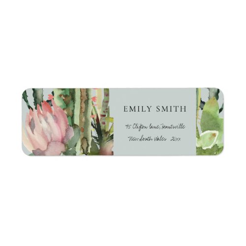 GREY PINK FLORAL CACTI FOLIAGE WATERCOLOR ADDRESS LABEL