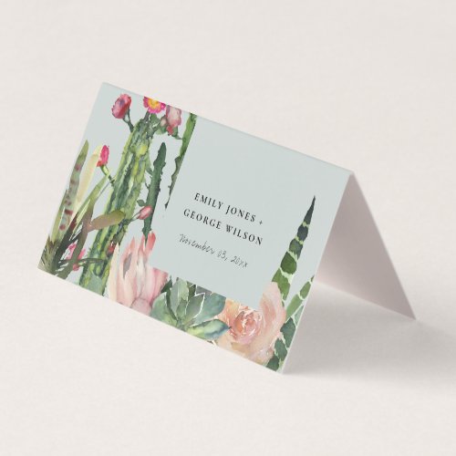 GREY PINK FLORAL CACTI FOLIAGE WEDDING PLACE CARDS