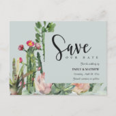 GREY PINK FLORAL DESERT CACTI FAUNA SAVE THE DATE ANNOUNCEMENT POSTCARD (Front)