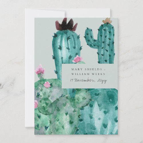 Grey Pink Floral Desert Cacti Foliage Invitation