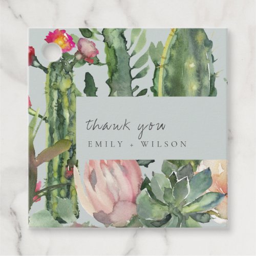 GREY PINK FLORAL DESERT CACTI FOLIAGE THANK YOU FAVOR TAGS