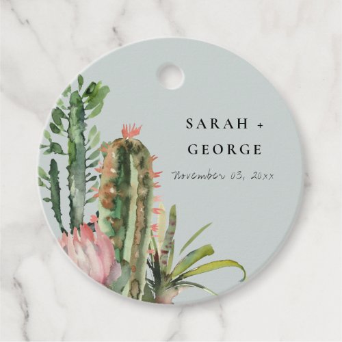 GREY PINK FLORAL DESERT CACTI FOLIAGE WEDDING FAVOR TAGS