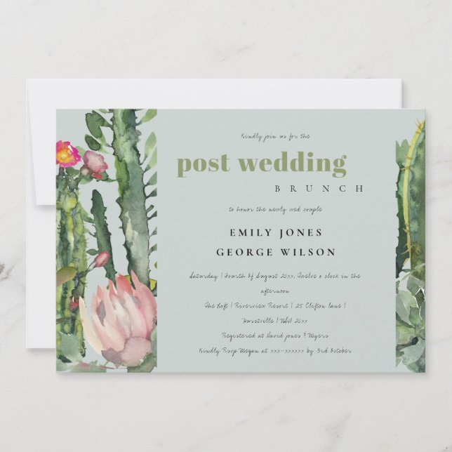 GREY PINK FLORAL DESERT CACTI  POST WEDDING BRUCH INVITATION (Front)