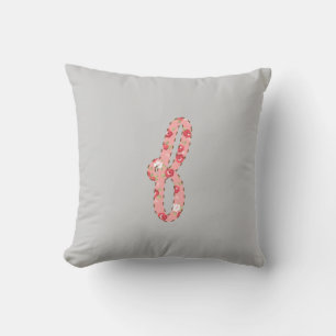 Grey Pink Floral Letter f Throw Pillow