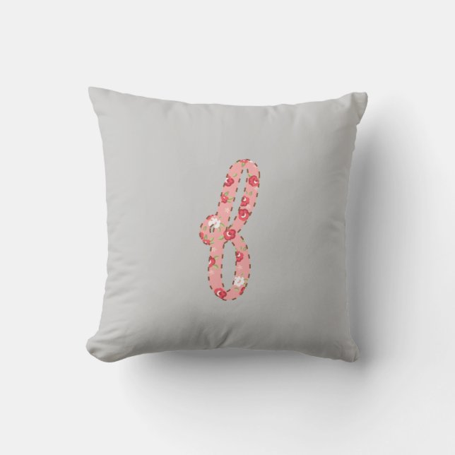 Grey Pink Floral Letter f Throw Pillow (Front)