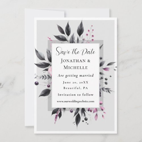 Grey Pink Floral Modern Frame Bible Verse Wedding Save The Date