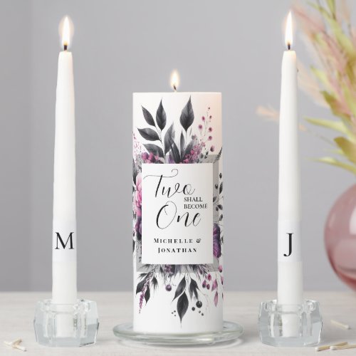 Grey Pink Floral Modern Frame Bible Verse Wedding  Unity Candle Set