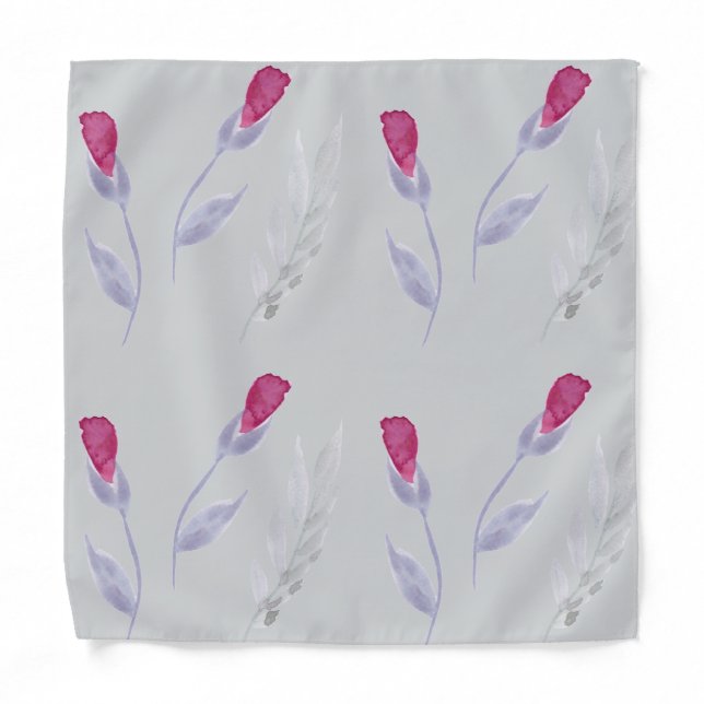 Grey Pink Flowers   Bandana (Front)