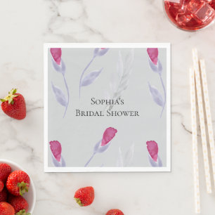 Grey Pink Flowers Bridal Shower Napkins