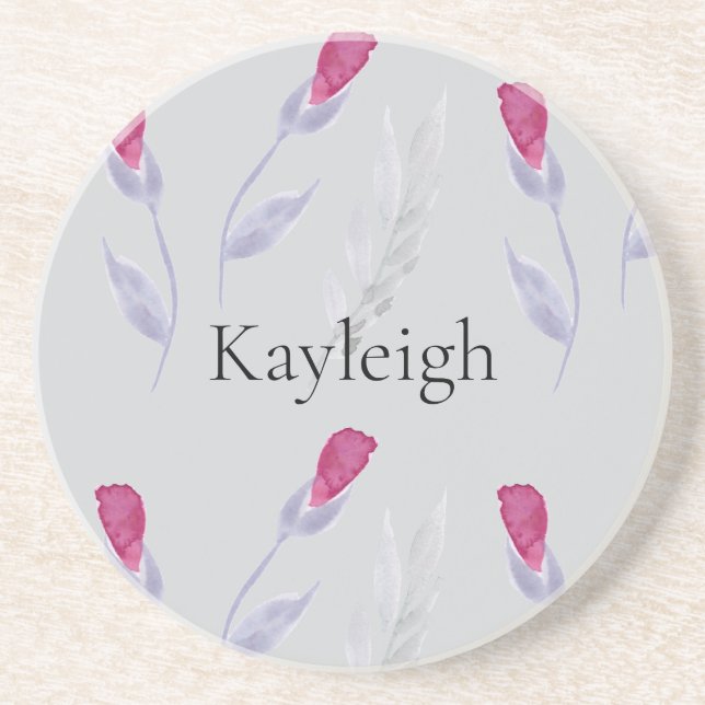 Grey Pink Flowers Coaster (Front)