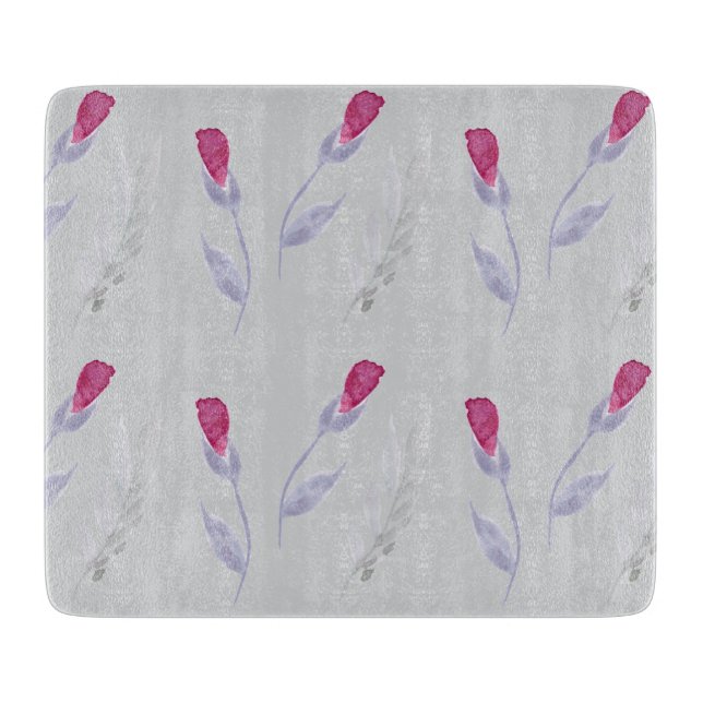 Grey Pink Flowers   Cutting Board (Front)