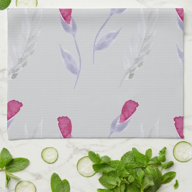 Grey Pink Flowers   Kitchen Towel (Folded)