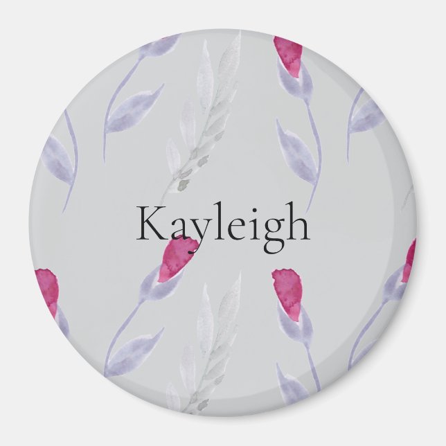 Grey Pink Flowers Magnet (Front)