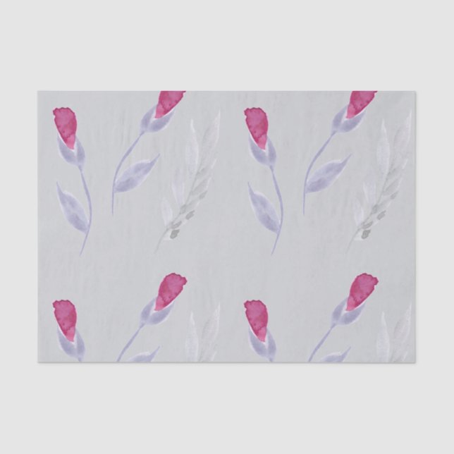 Grey Pink Flowers Tissue Paper (Front)