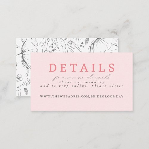 Grey Pink Hand Drawn Wildflowers Wedding Details Enclosure Card