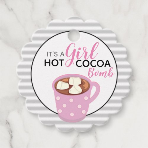 Grey Pink Its a Girl Baby Shower  Hot Cocoa Bomb Favor Tags