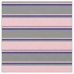 [ Thumbnail: Grey, Pink & Midnight Blue Colored Lined Pattern Fabric ]