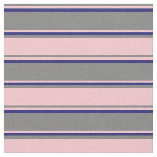 Grey, Pink & Midnight Blue Colored Lined Pattern Fabric