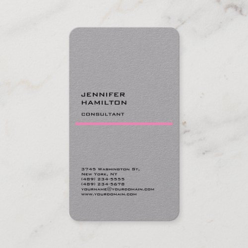 Grey Pink Minimalist Modern Unique Plain Business Card