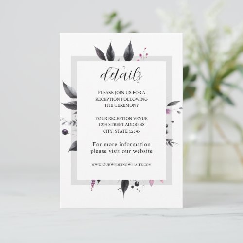 Grey Pink Modern Floral Frame Design Wedding Enclosure Card